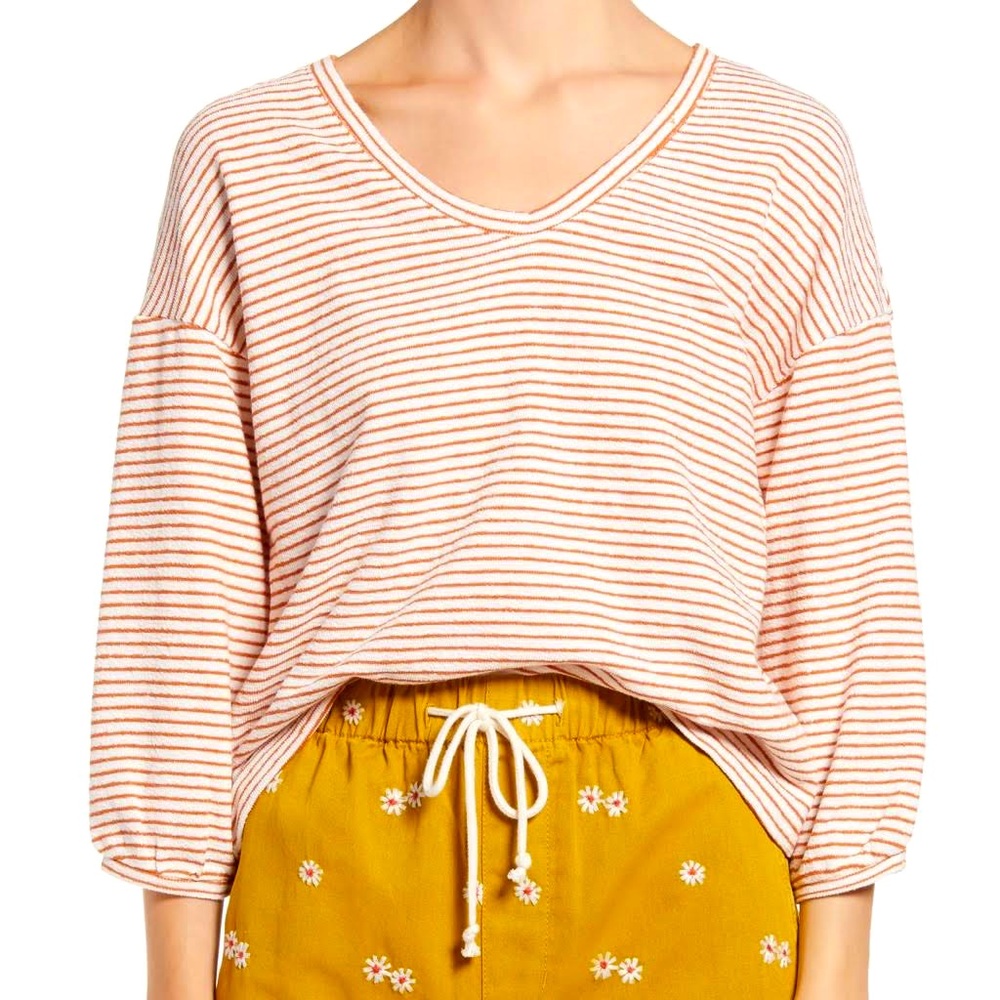 Madewell, Size M, Orange & White Bubble Sleeve Top